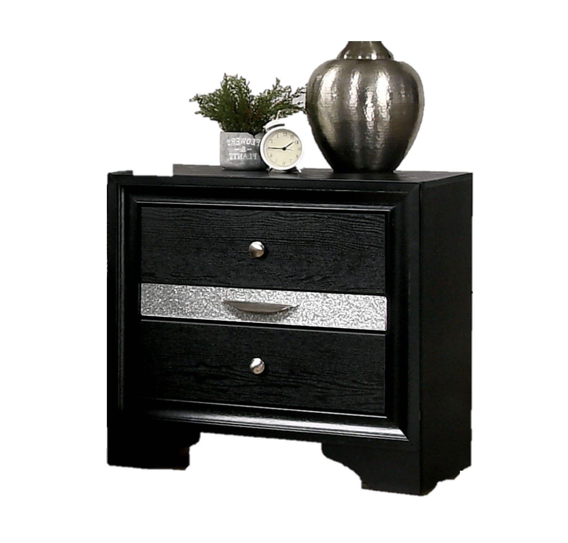 Contemporary Black 1pc Nightstand Nickle round Knob Handles English Dovetails Hidden Drawer Bedside Table