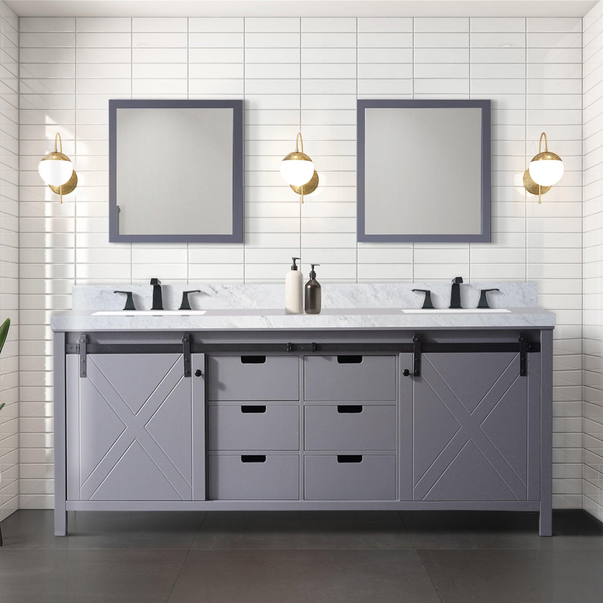 Dark Grey Double Bath Vanity 80 in. W x 22 in. D, with Carrara Marble Countertop
