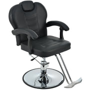 Classic Reclining Barber Chair with Heavy Duty Hydraulic Pump, 360° Rotation, Black PU Leather, Max Load 330 Lbs