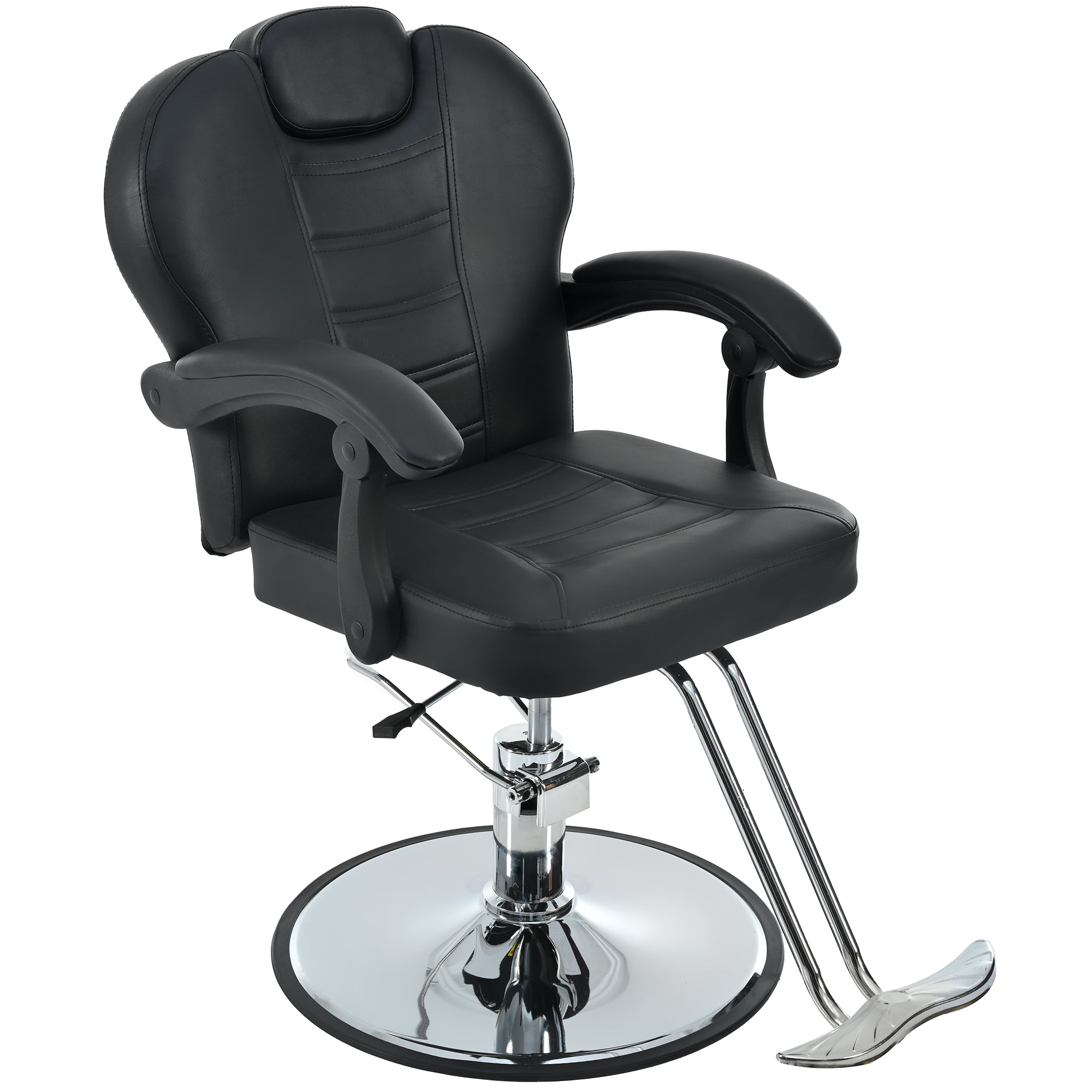 Classic Reclining Barber Chair with Heavy Duty Hydraulic Pump, 360° Rotation, Black PU Leather, Max Load 330 Lbs
