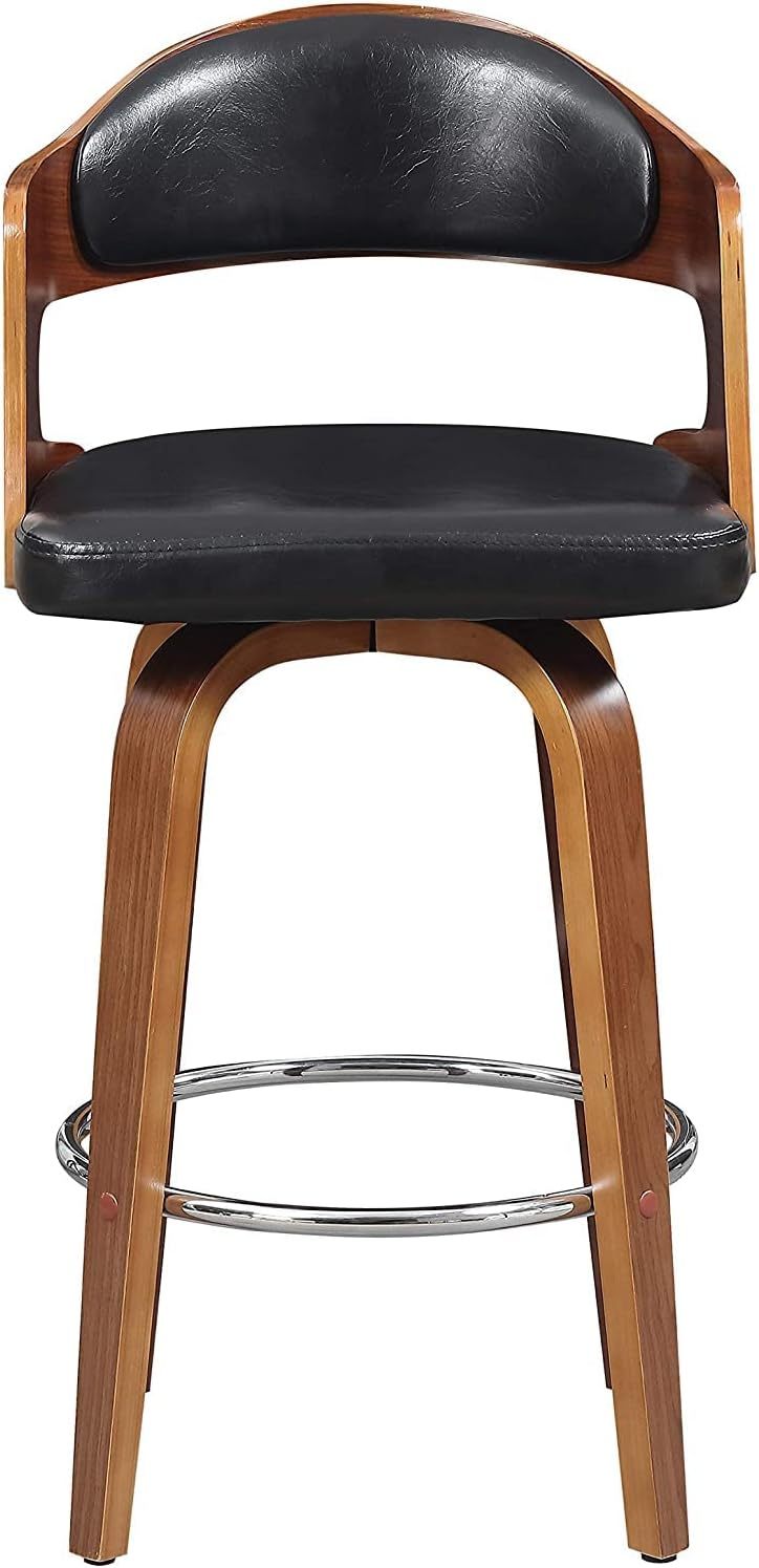 Wood and Faux Leather Black Mid-Century 27-Inch Counter Seat Height Swivel Barstool