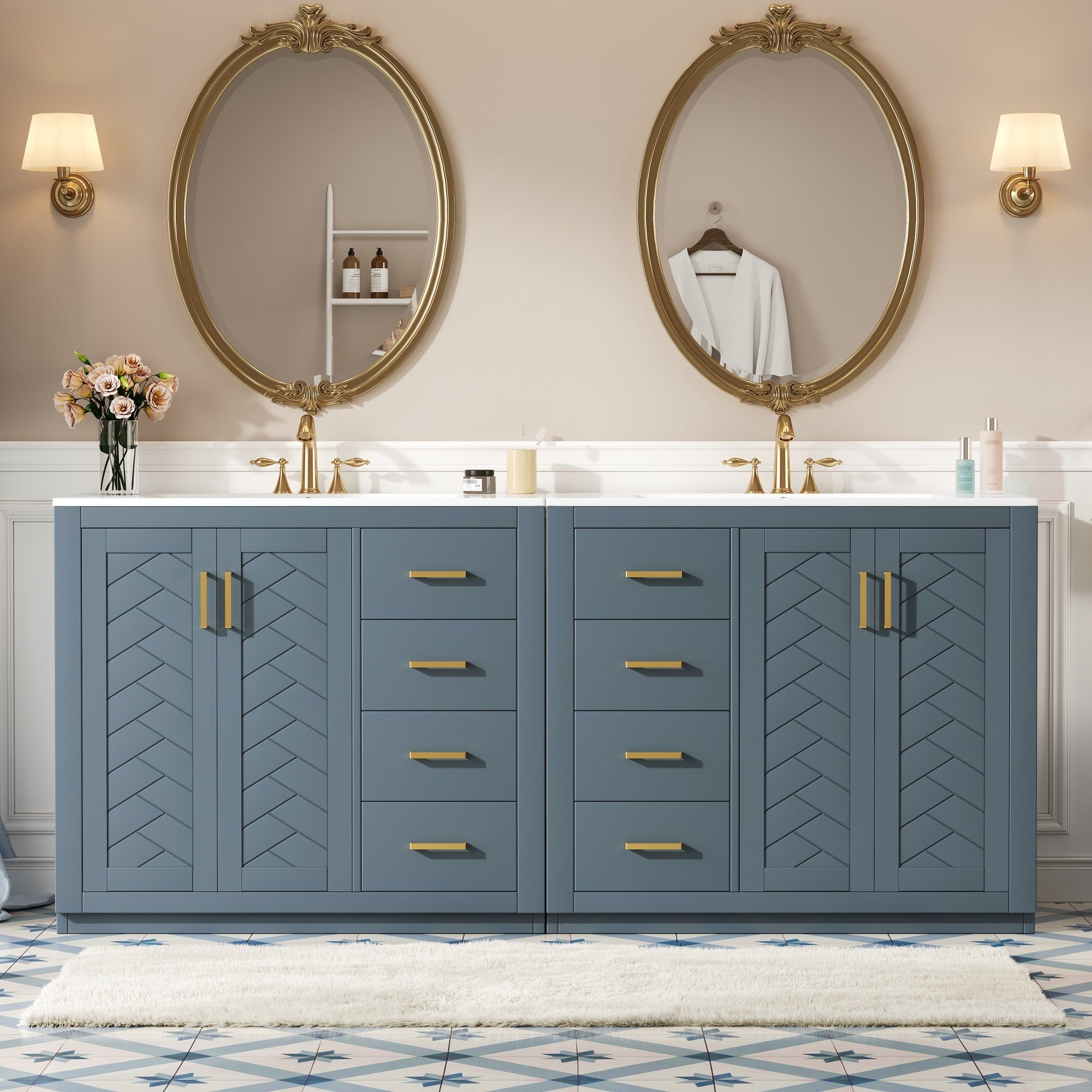 72'' Bathroom Vanity with Ceramic Sink (Separate), Solid Wood Frame Bathroom Storage Cabinet, Freestanding Vanity Set with Drawers& Soft Closing Doors