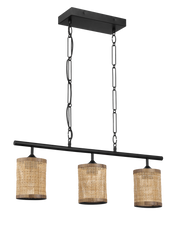 Elysian Three Lights Island With Natural Rattan Shade Farmhouse Chain Ceiling Lamp