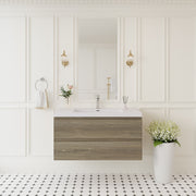 42' Floating Bathroom Vanity with Sink, Modern Wall-Mounted Bathroom Storage Vanity Cabinet with Solid Surface Top Basin and Soft Close Drawers, Ash Grey 24V11-42AG
