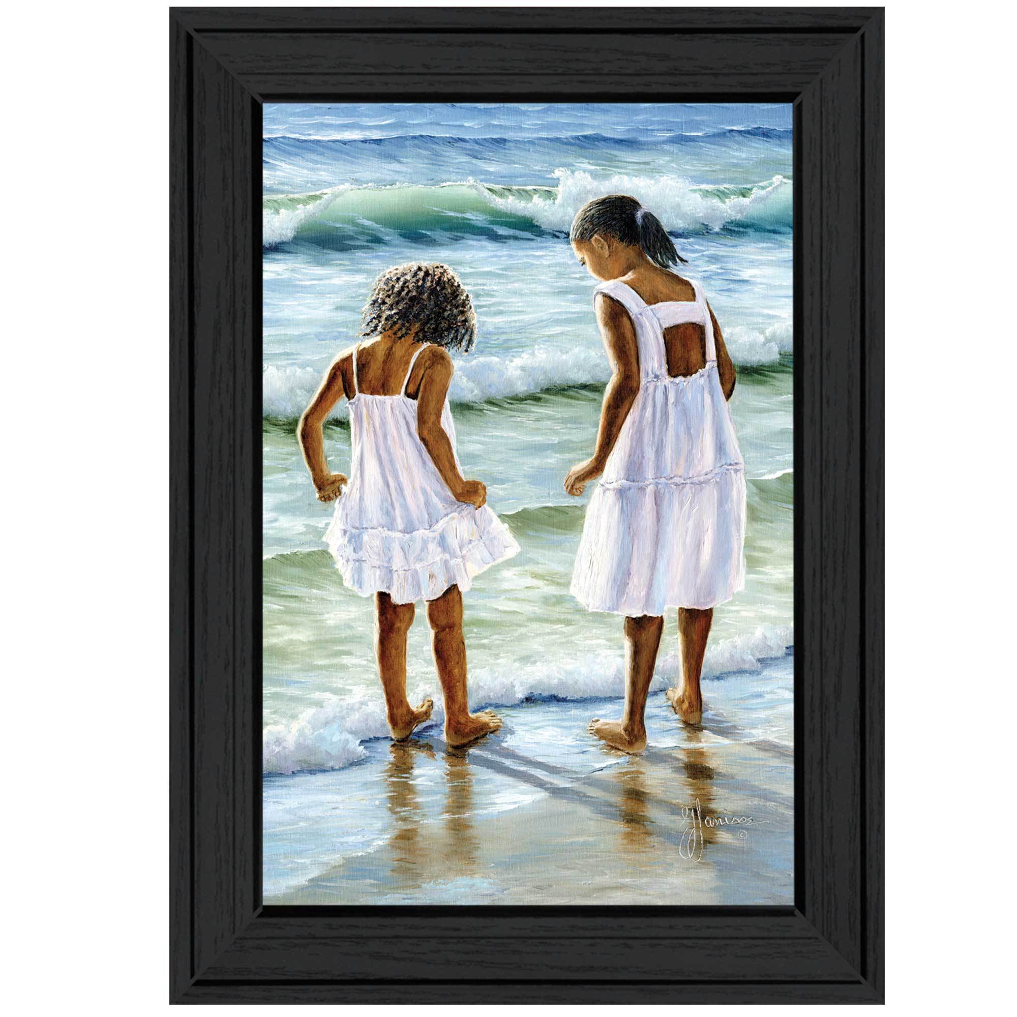 'Two Girls at the Beach' By Georgia Janisse, Ready to Hang Framed Print, Black Frame