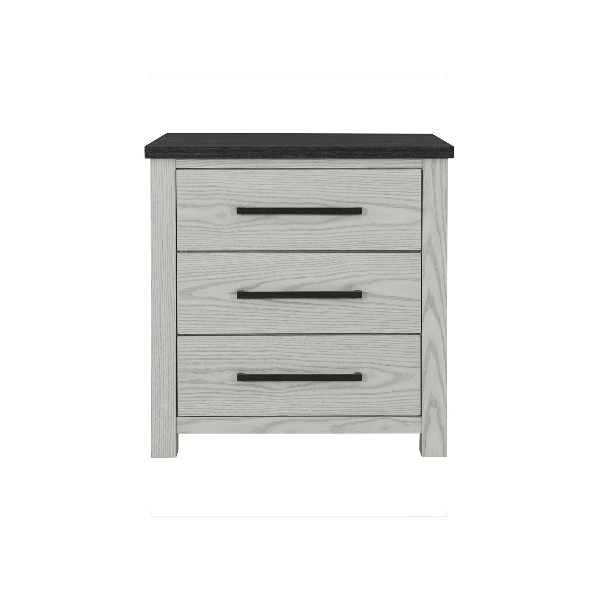 Avery Beige Nightstand with Dark Top Finish and Spacious Drawers in Rubber Wood, Block Style Feet, Sturdy Construction