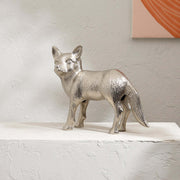 Wild Fox Aluminum Nickel Finished Animal Sculpture – 14x5.5x11.5'  Elegant Table Décor Accent Piece