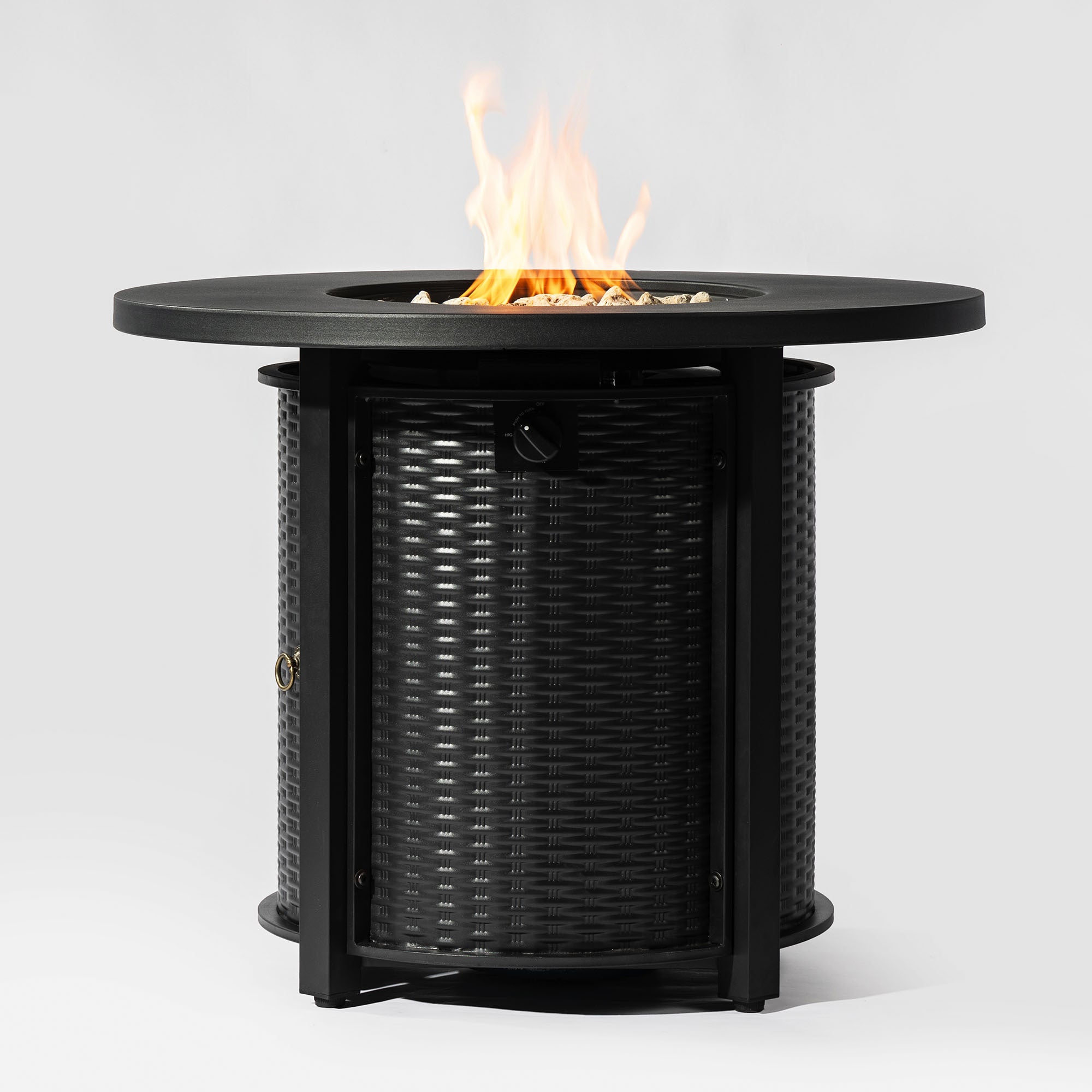 32' Propane Gas Fire Pit Table, 50000 BTU Round Steel Fire Pit for Outside Patio Deck Garden Courtyard-Black