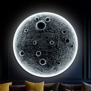 32-Inch Realistic Resin Moon Wall Light – Plug-In Dimmable LED Moon Sconce with Remote Control, 30 W Main & 10 W Night Light, Meteorite Crater Texture, 1.75″ Thick Wall-Mounted Décor for Home & Commer
