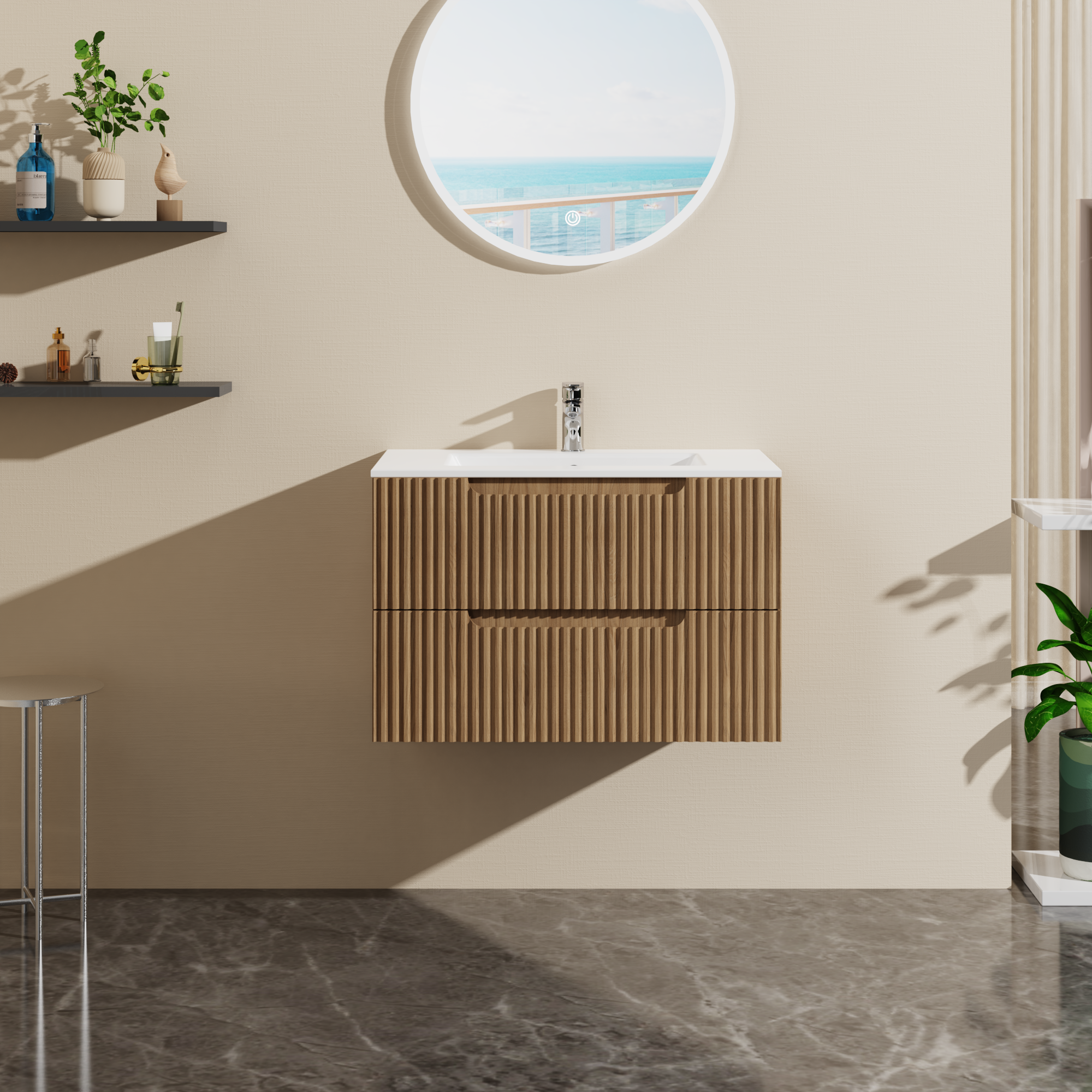30' Wall Mounted Bathroom Vanity with Sink Floating Bathroom Cabinet, Soft-Close System,2 Extra Big Drawers,Walnut, Sink not Included