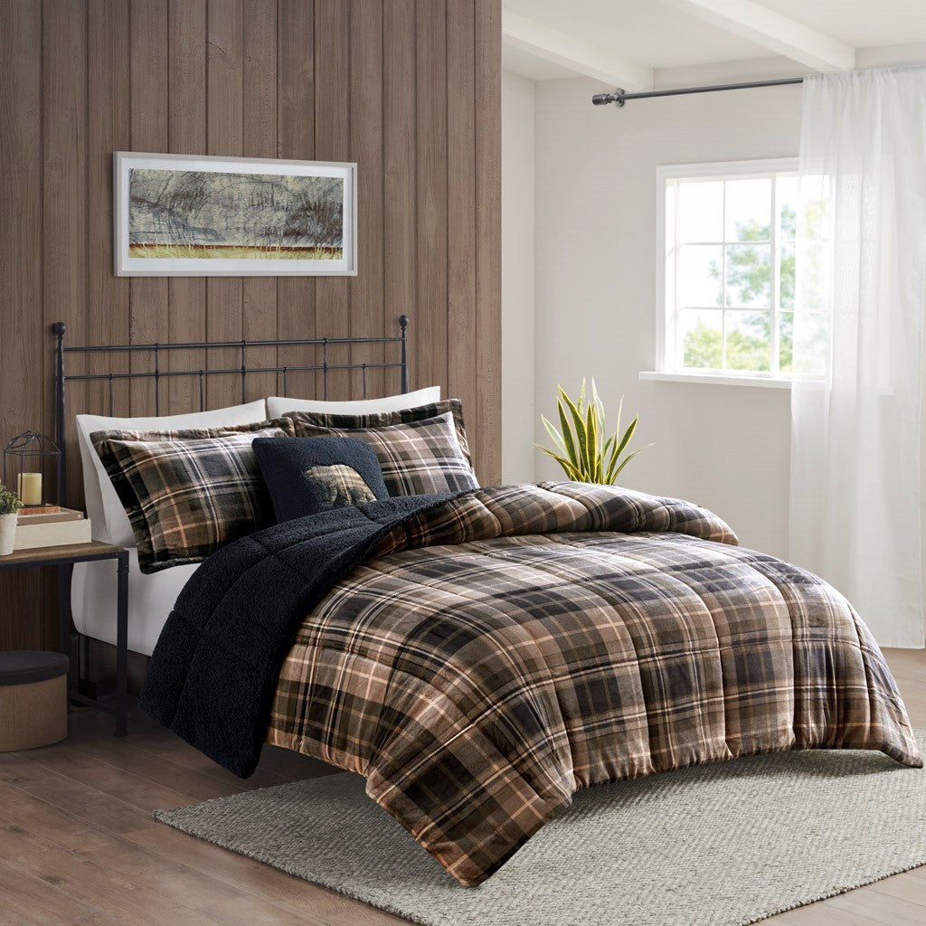 Full/Queen Plush to Sherpa Down Alternative Comforter Set
