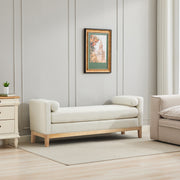 66.34'W Elegant Upholstered Bench,Daybed, Ottoman with Nature Wood Legs & 2 Bolster Pillows for End of Bed, Bedroom, Living Room, Entryway,Ivory Boucle