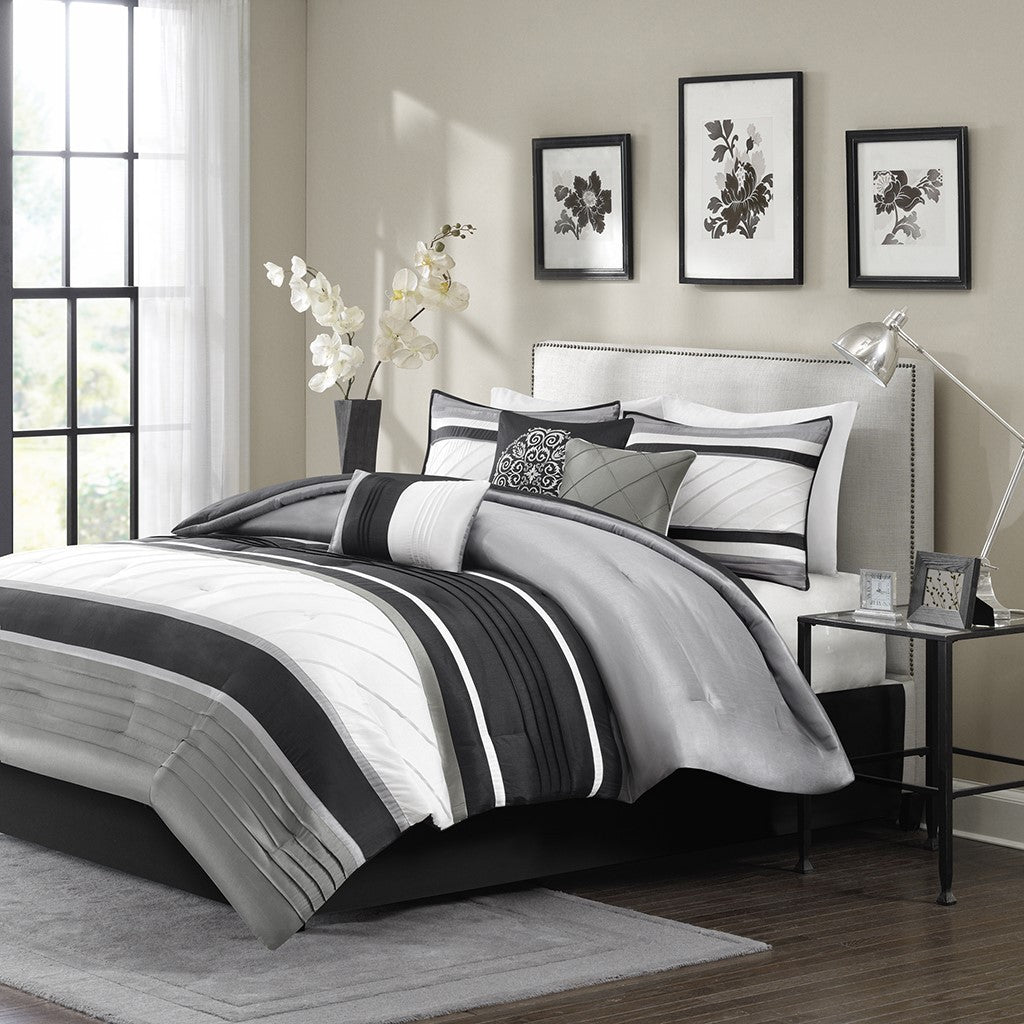 7 Piece Comforter Set Grey Cal King