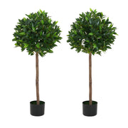 49' Artificial Topiary Bay Tree Ball with Black Plastic Pot, Set of 2