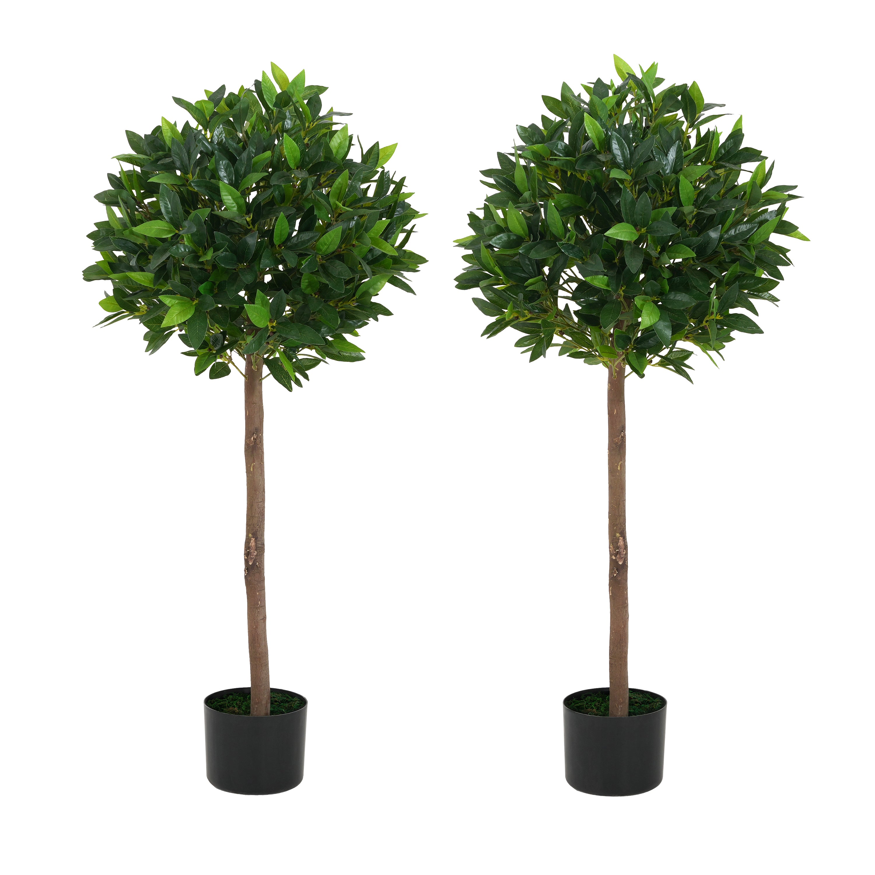49' Artificial Topiary Bay Tree Ball with Black Plastic Pot, Set of 2