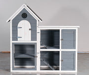 Large Outdoor Chicken Coop Cage, Weatherproof 2-Story Chicken Coop & Rabbit Hutch, Wooden Indoor/Outdoor Pet House with No-Leak Tray, Waterproof Roof & Pull-Out Tray (50.98' L × 48.23' H, Grey, Blue &