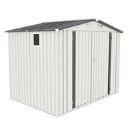 Metal Outdoor Storage Shed 8X6 FT with Pitched Roof and Side Window, White + Gray