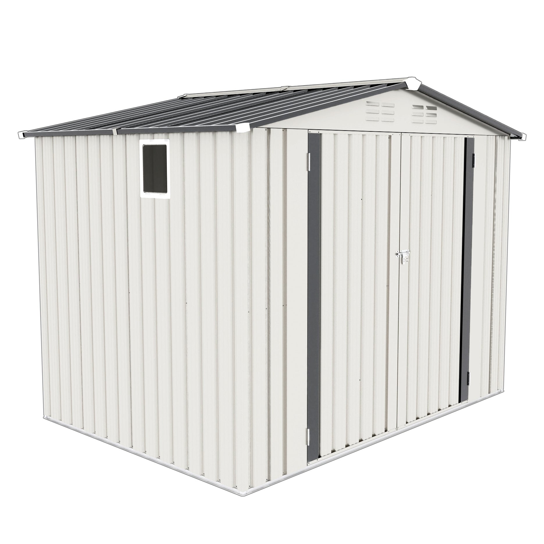 Metal Outdoor Storage Shed 8X6 FT with Pitched Roof and Side Window, White + Gray