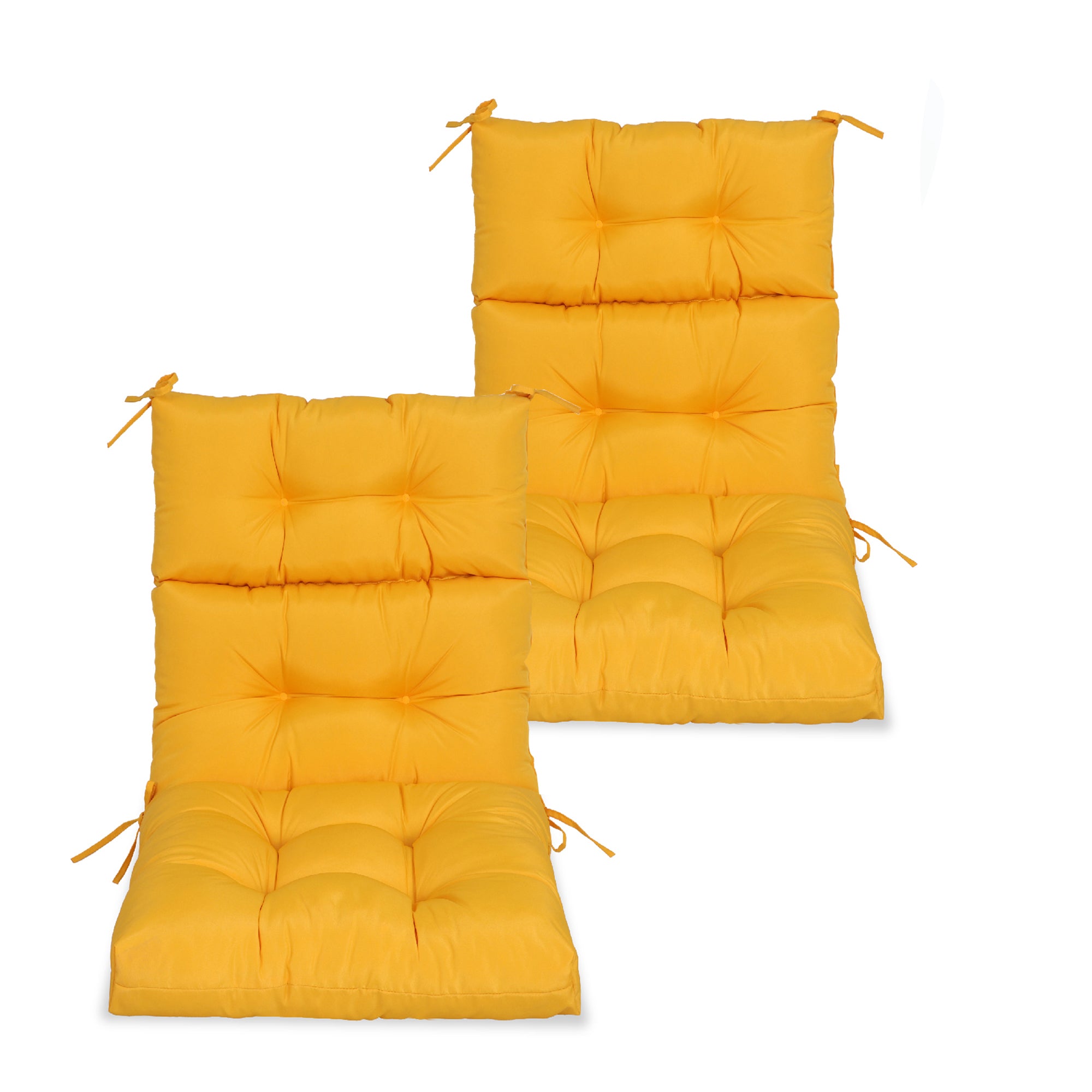 2-Piece High Back Patio Chair Cushion Set, Tufted Adirondack and Rocking Chair Cushions for Garden, Porch or Office Use, 44 x 22 x 4 in, Yellow