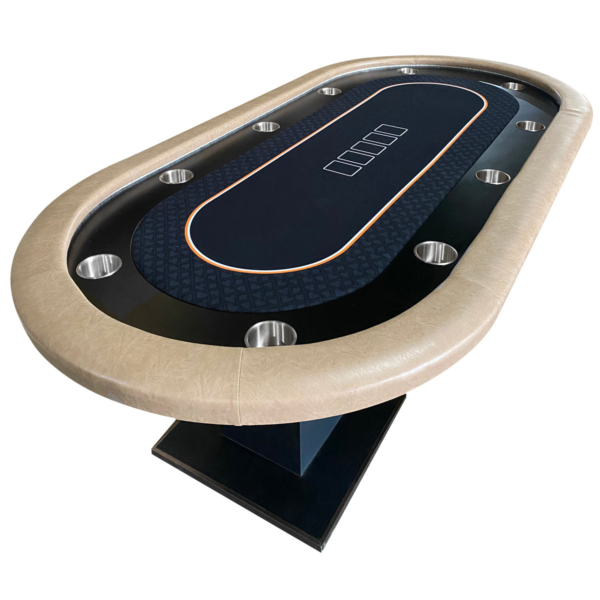 96' 10 Players Poker Table for Casino Texas Holdem Po Premium Black Speed Cloth with Dimmable LED Silver Cup Holders