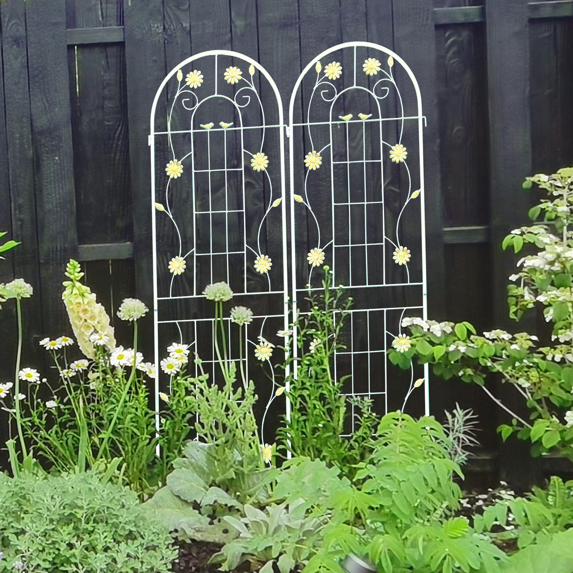 2 Pack Metal Garden Trellis 71' x 19.7' Rustproof Trellis for Climbing Plants Outdoor Flower Support Cream White