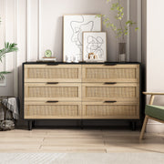 51.18'6-Drawers Rattan Storage Cabinet Rattan Drawer,for Bedroom,Living Room,Black (Same SKU:W757P198981)