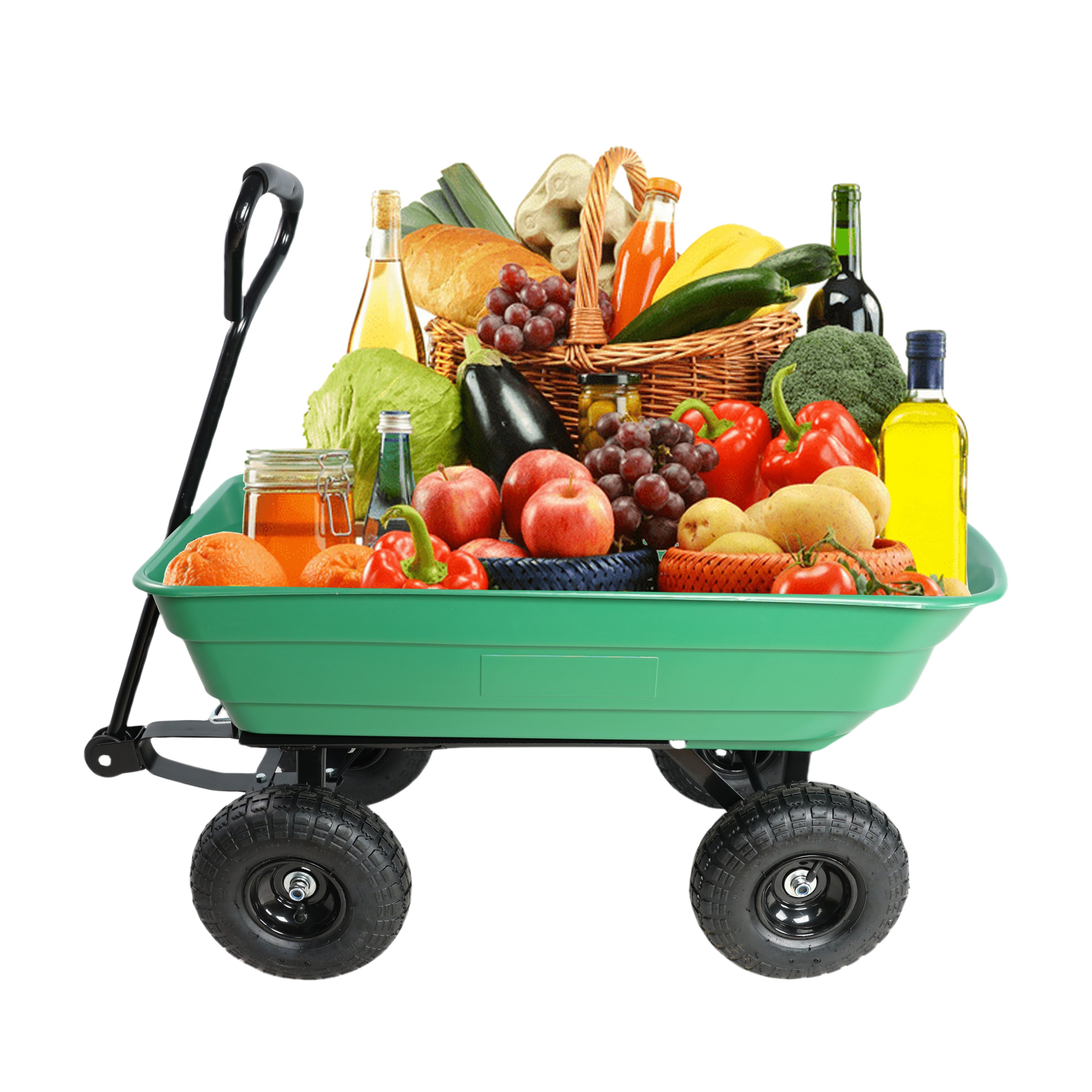 Folding car Poly Garden dump truck with steel frame, 10 inches. Pneumatic tire, 300 pound capacity, 75 liter truck body