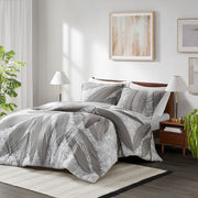 3 PCS Full/Queen Botanical Cotton Duvet Cover Set Gray