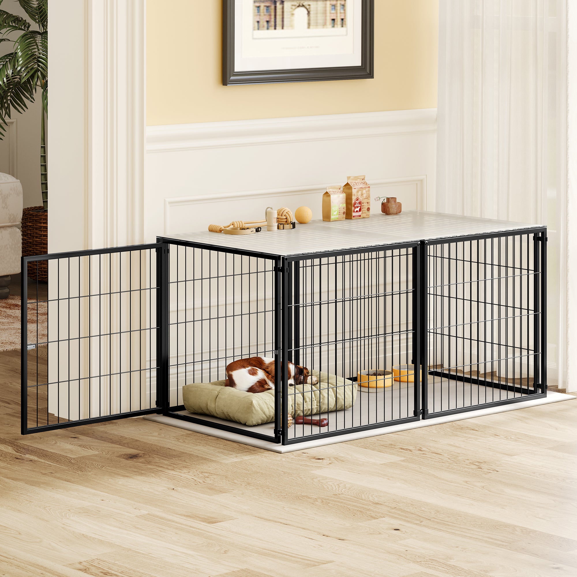 Large Dog Cage 48' Dog Kennel for Medium Dogs Puppy Dog Playpen with Top, Pet Cage, Indoor, Black.48'L x 26.3'W x 23.8'H.