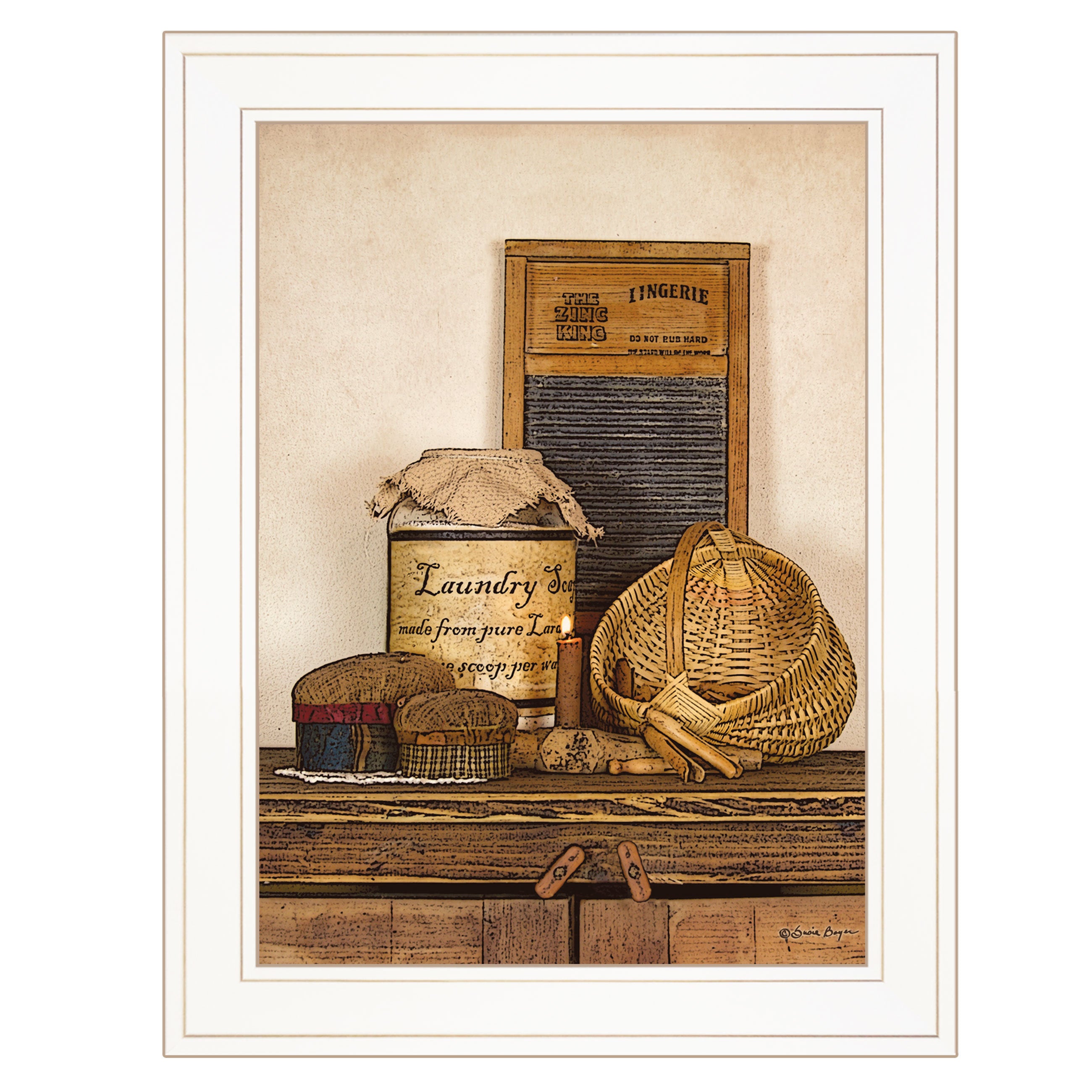 'Laundry Soap' by Artisan Susie Boyer, Ready to Hang Framed Print, White Frame