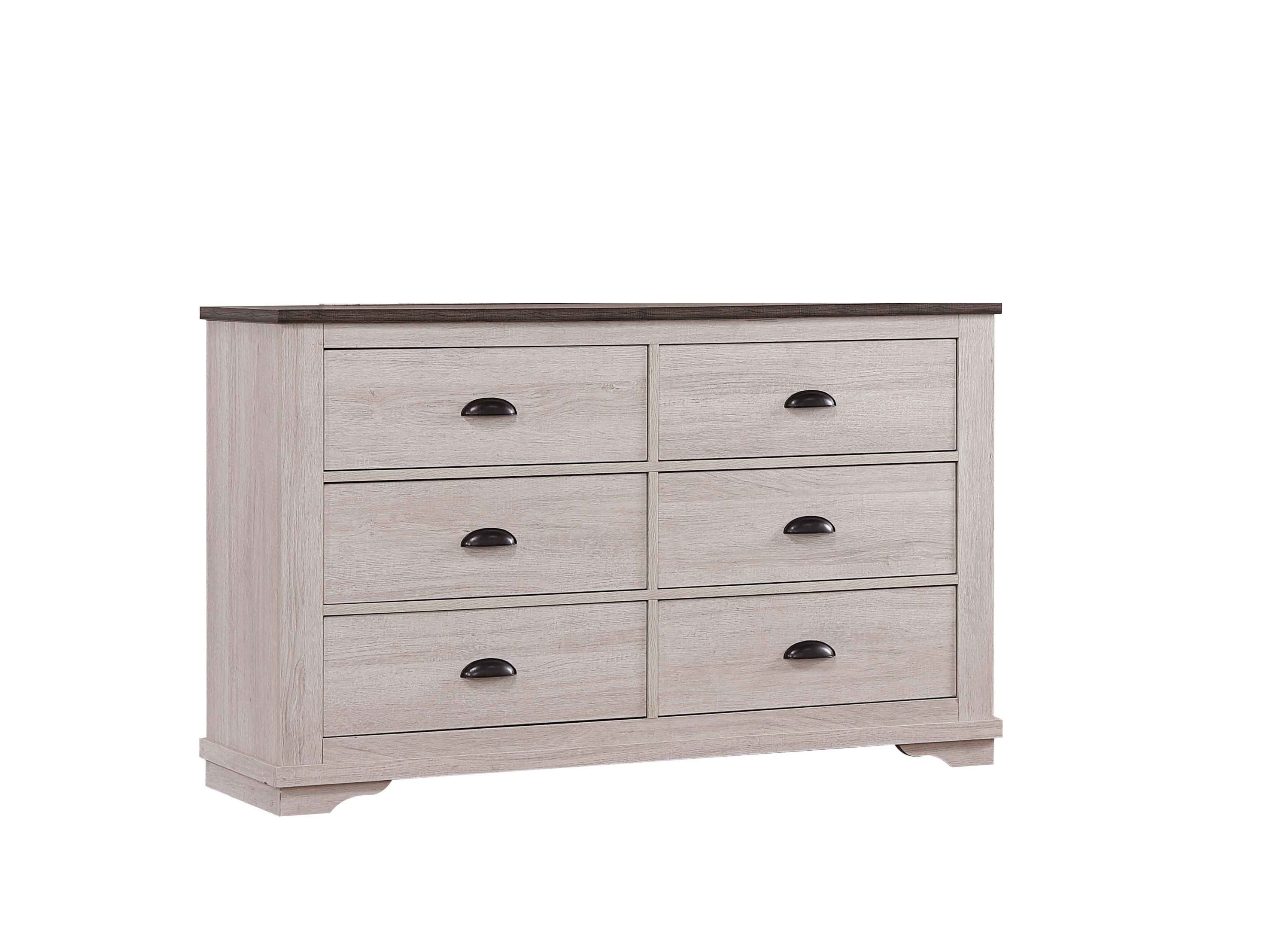 1pc Contemporary Six Drawers Dresser Bed Side Cabinet Wooden Furniture Rustic Chalk Gray Color
