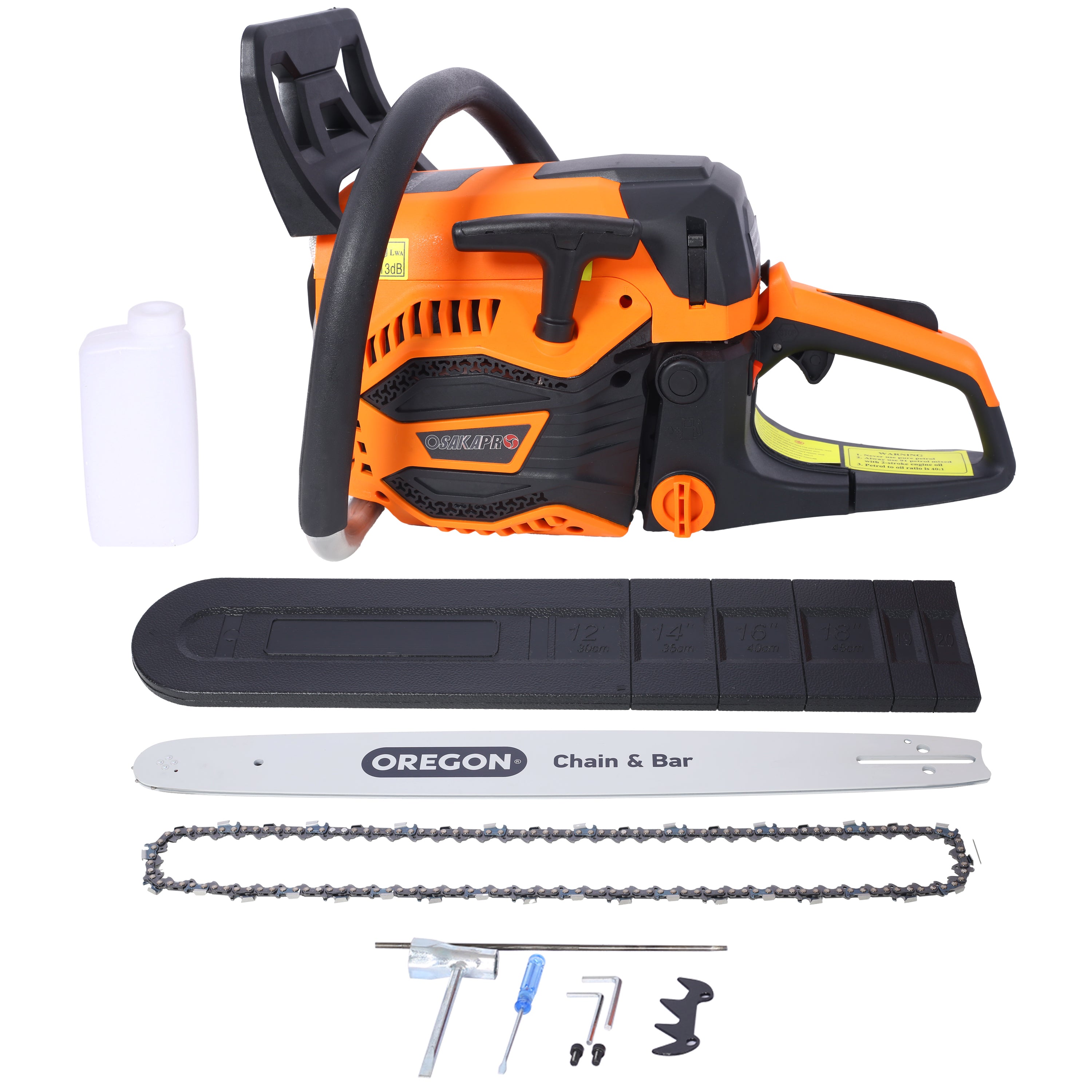 62CC Gas Powered Chainsaw with 20 Inch Oregon Chain & Bar, 2-Cycle Petrol Handheld Cordless Design, EPA Compliant, Orange
