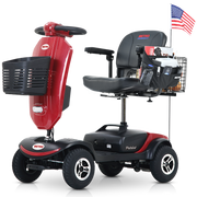 Outdoor compact mobility scooter with windshield ,300W Motor, Travel - Long Range Power Extended Battery with Cup holders , Storage Bag, Rear Basket & USB charger port,RED