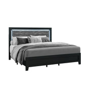 Carlos Modern Queen Bedroom Set with Upholstered Headboard and LED Accent Lighting in Black Wood Finish