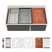 Topmount Drop in Kitchen Sink - 33'x 22' x 10' Double Bowl 60/40 Kitchen Sink 16 Gauge Brushed Nickel Stainless Steel