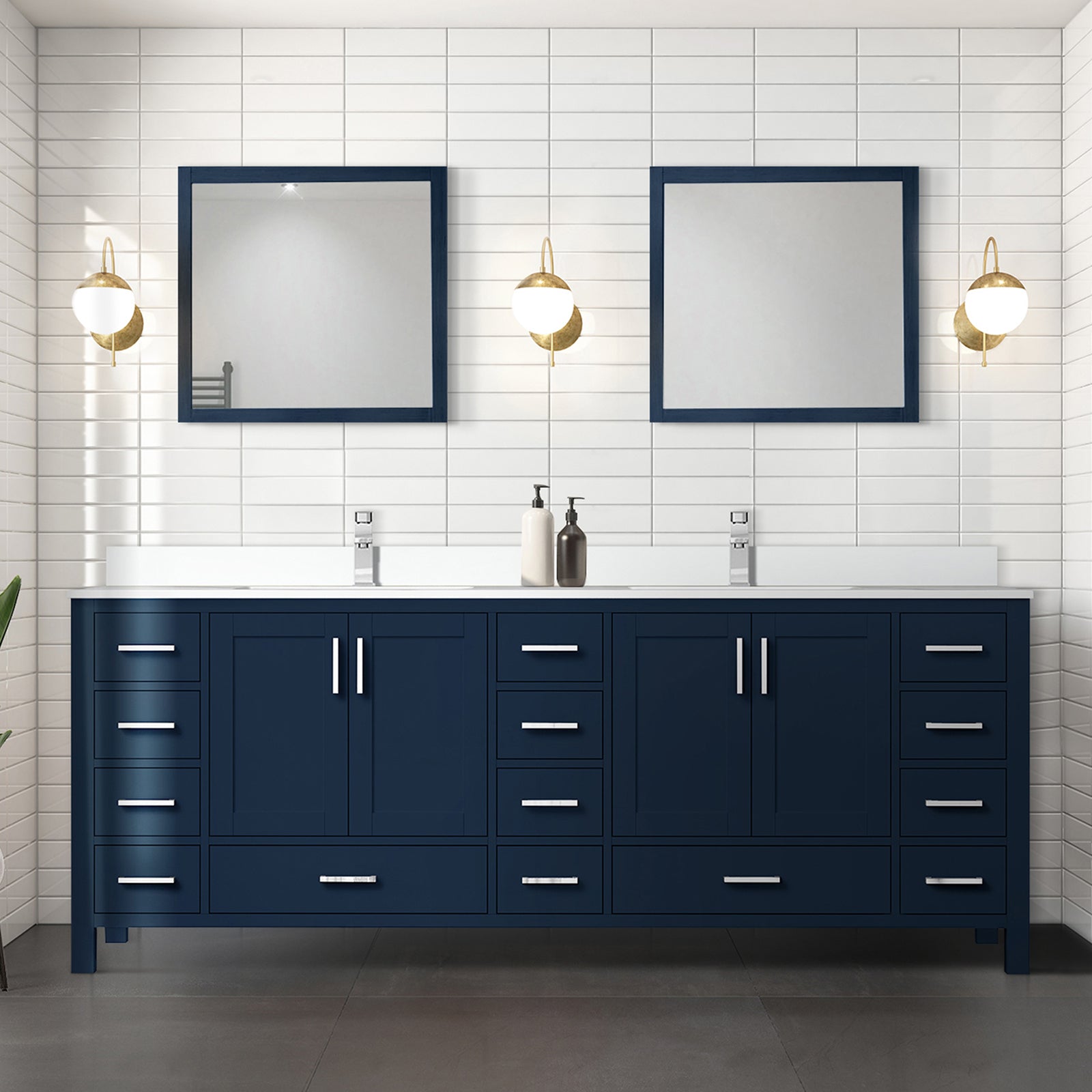 Navy Blue Double Bath Vanity 84 in. W x 22 in. D, with Cultured Marble Top
