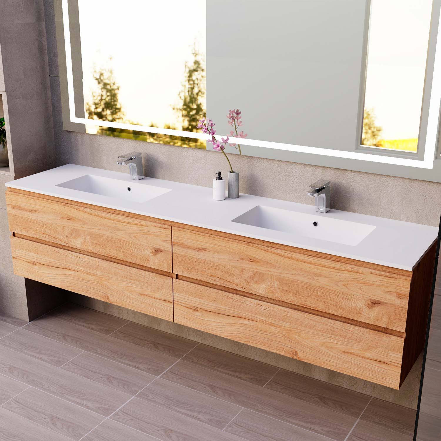 DAX Pasadena Vanity Cabinet 80 In Oak w/ Matt Toscana Basin