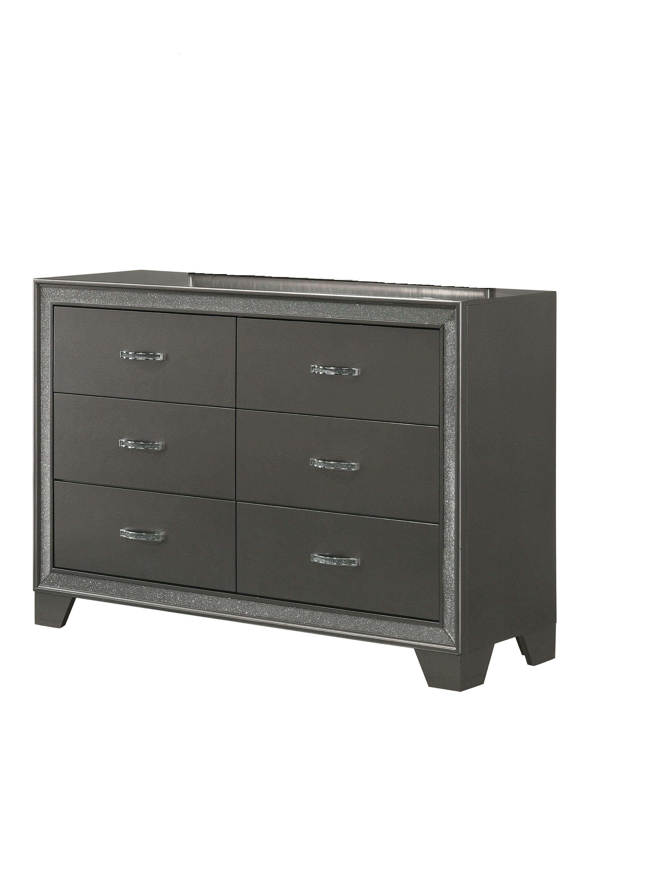 Contemporary 1pc Dresser Sparkling Accent Bedside Storage Six Drawers Dark Brown Gray Finish