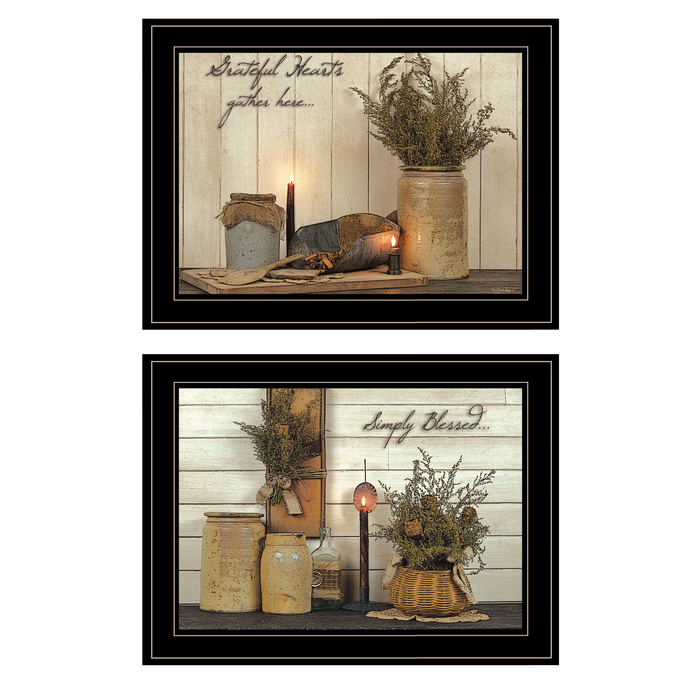 'Blessed Gathering' 2-Piece Vignette By Susan Boyer, Ready to Hang Framed Print, Black Frame