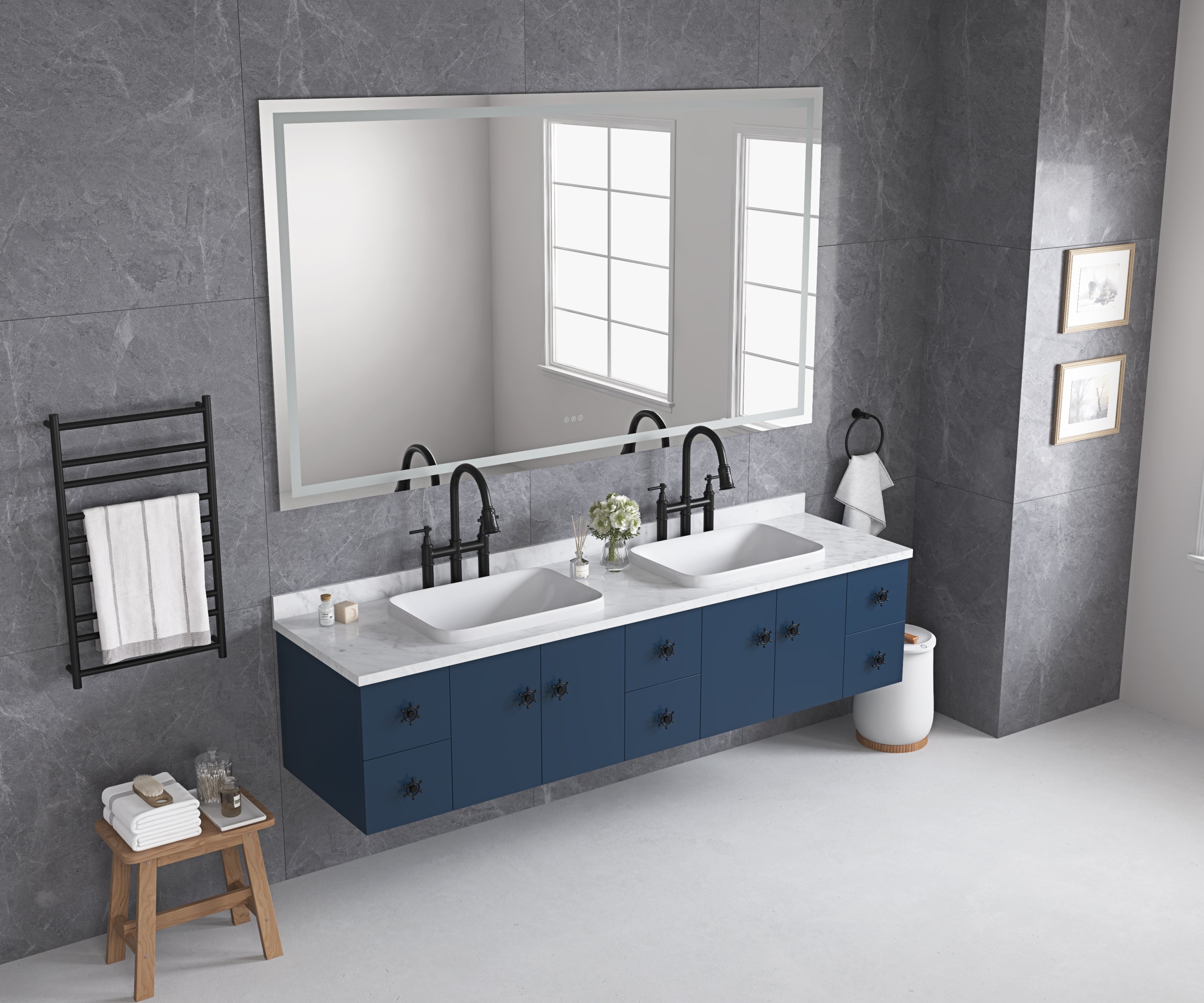 84 x 48 Inch LED Bathroom Mirror with Front and Backlight, Wall Mounted Vanity Mirror, Anti-Fog, Memory, 3 Colors, Stepless Dimmable