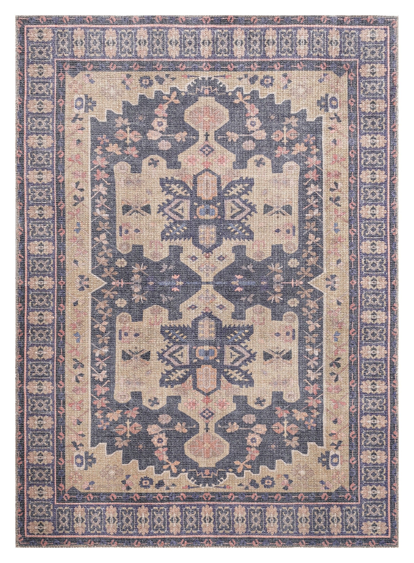 Traditional, Transitional, Oriental, Medallion, Border, Distressed Textured Cut and Loop Pile 7'6' x 10' Rectangle Area Rug