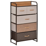 HOMCOM 5-Drawer Dresser, Fabric Drawers, 4-Tier Storage Organizer for Bedroom Entryway, Tower Unit with Steel Frame Wooden Top, Maple Wood
