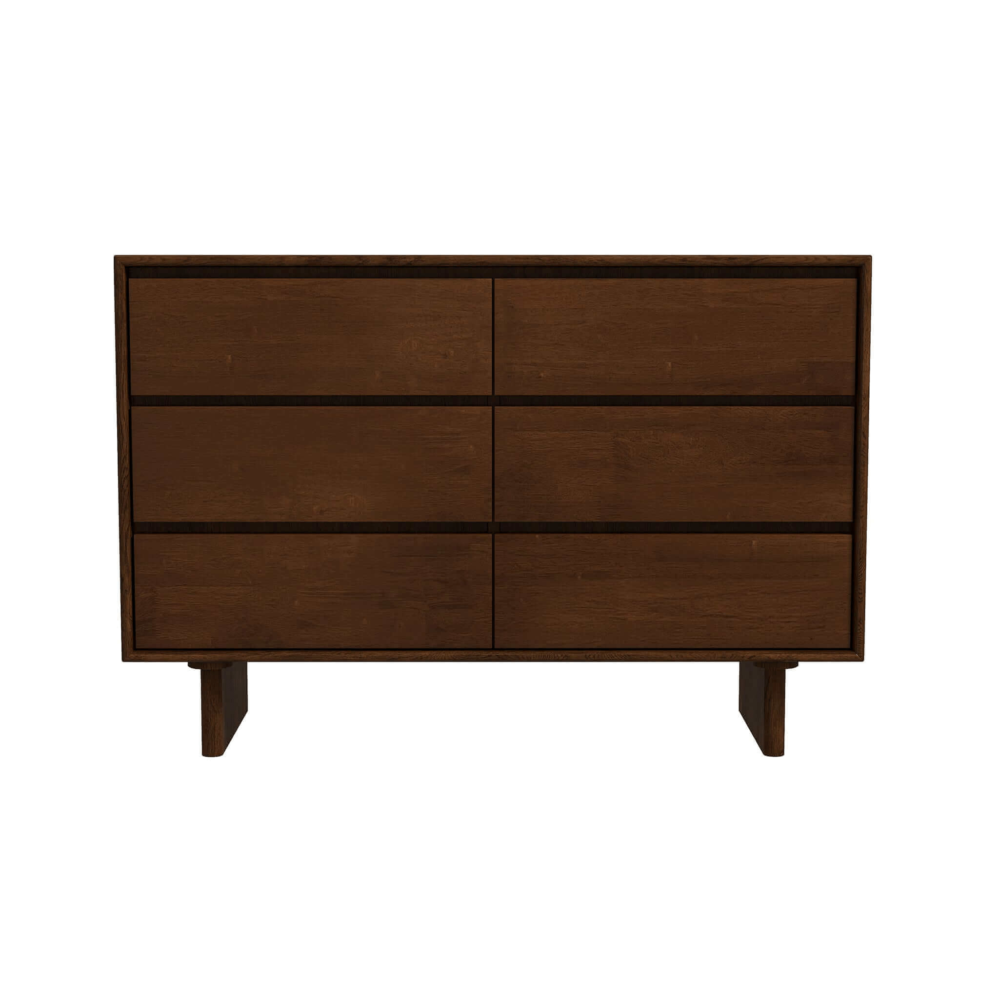 Dubrovnik Mid Century Modern Walnut Dresser With 6 Drawers Solid Wood Brown 47.20 x 17.70 x 32.20 inches
