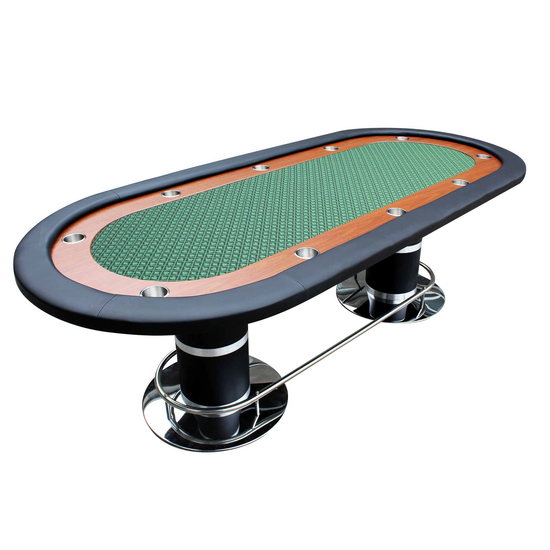 96' 10 Poker Table for 10 Players Casino Games with Speed Cloth Felt Pedestal Base Cup Holders Green