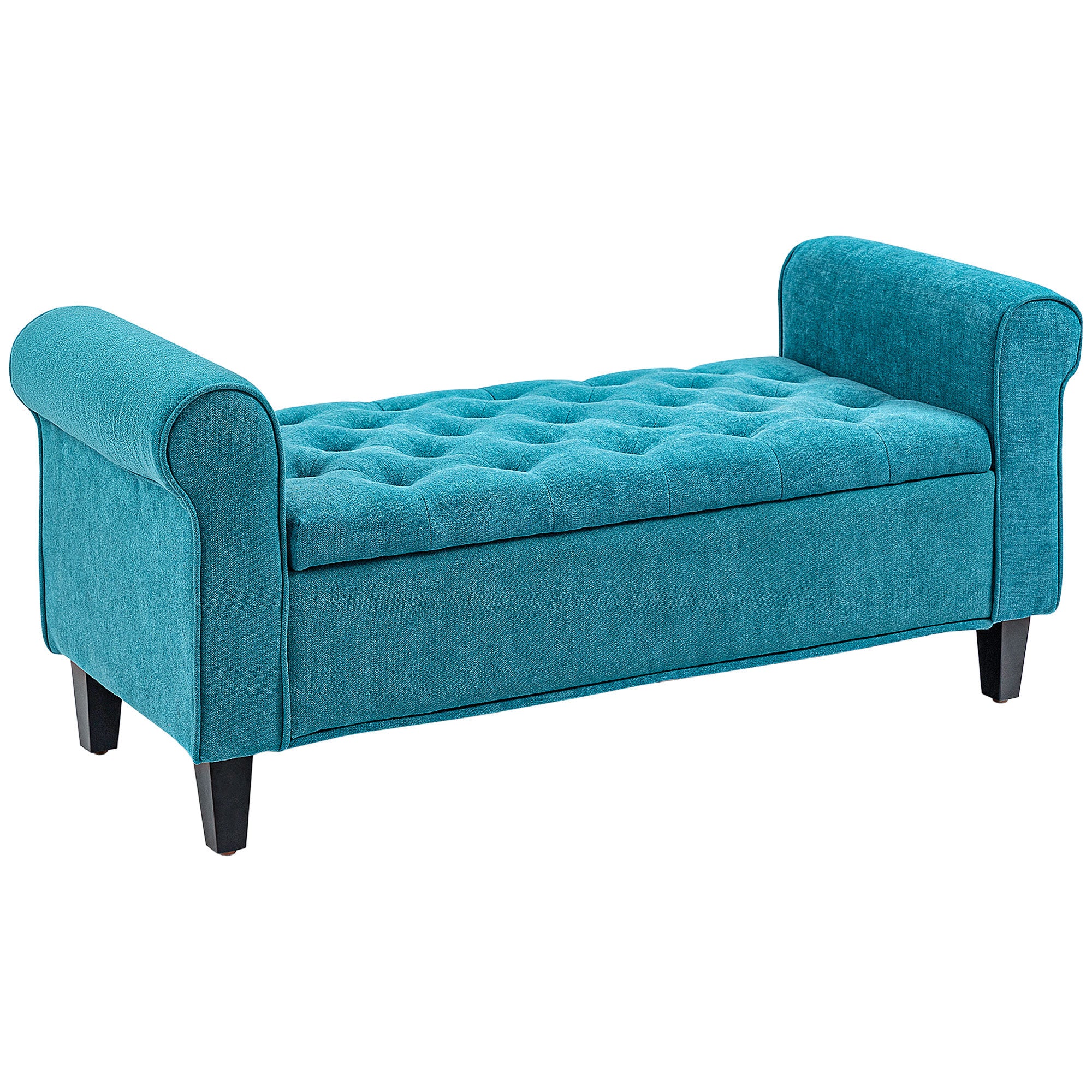 HOMCOM 50' Storage Ottoman Bench, Upholstered End of Bed Bench with Rolled Arms, Wood Legs, Button Tufted Storage Bench with Safety Hinges for Living Room, Entryway, Bedroom, Teal