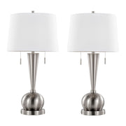 Jules 30.25' Contemporary Metal Table Lamp in Brushed Nickel with White Linen Shade and Built-In USB Port from Grandview Gallery by LumiSource - Set of 2