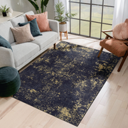 MAVAL Black Washable Rug 5x8 Area Rug (Black+Gold, 5' x 8')