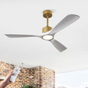 52 Inch 3 Rod Solid Wood Ceiling Fan With Light Kit Dimmable LED, DC 6 Speed ,Remote Control Ceiling Fan  for Patio Living Room, Bedroom, Office,Indoor.(GOLD +WHITE)