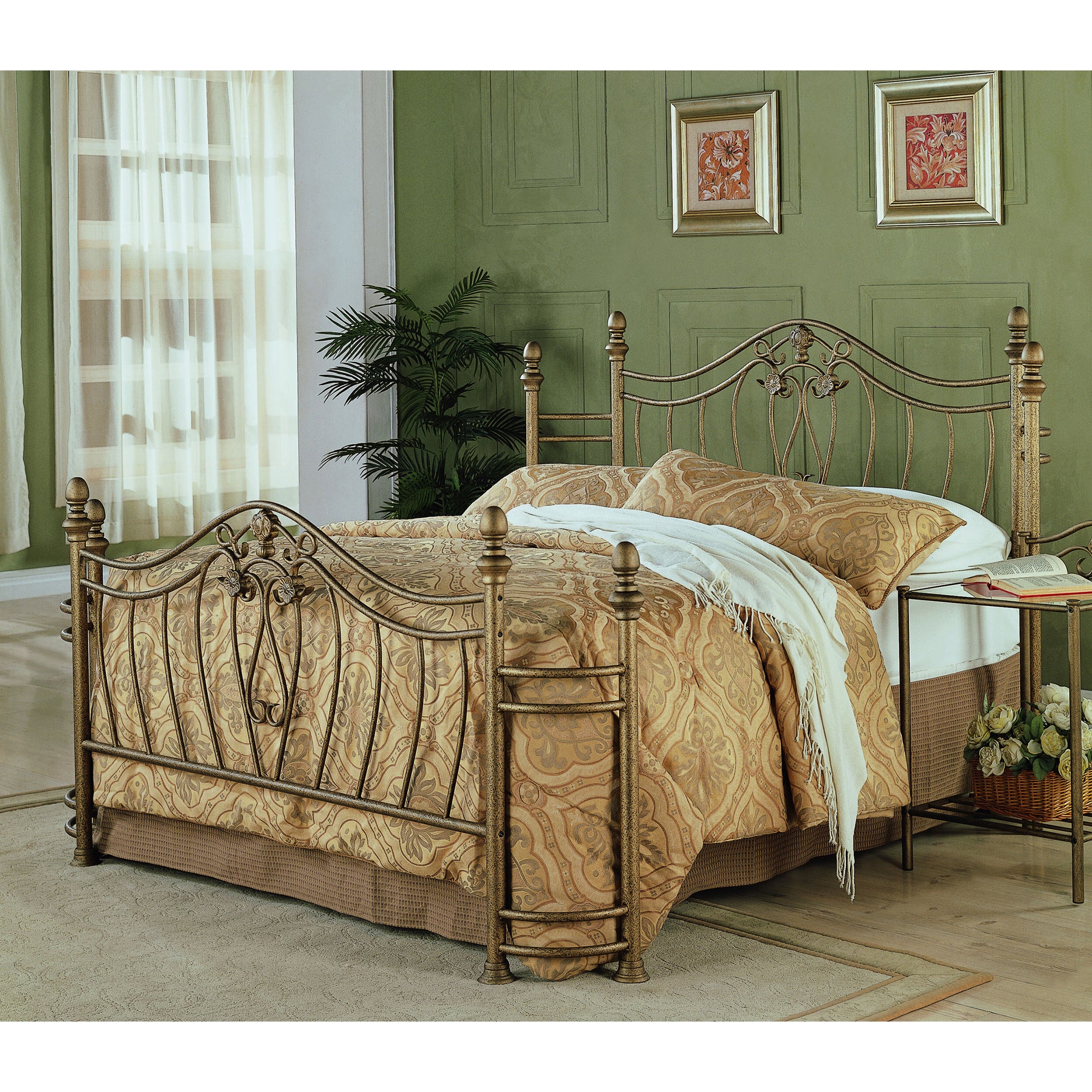 Halley Traditional Antique Brushed Gold Metalwork Headboard and Footboard