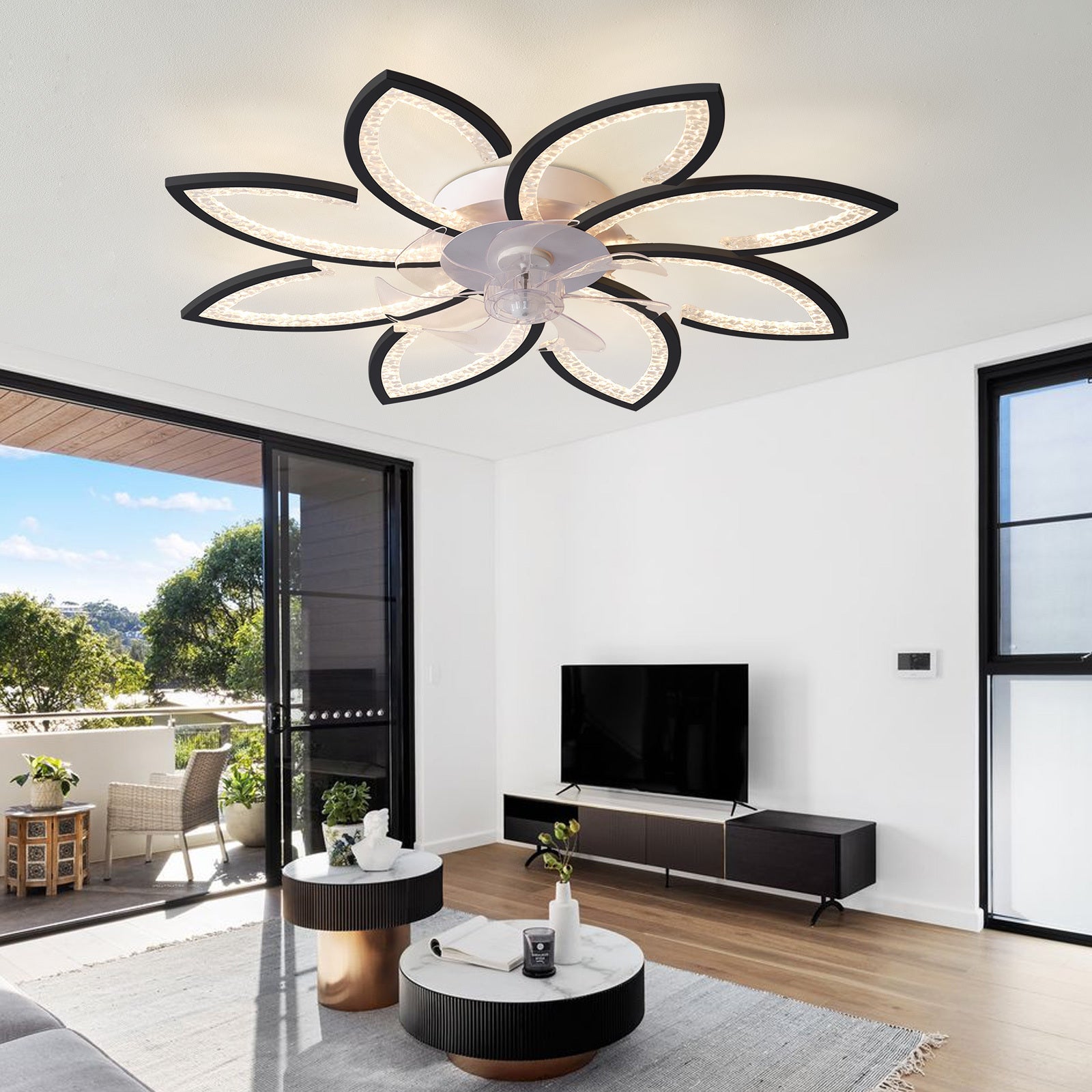 35.4In Ceiling Fan with Lights, Remote Control 3 Color Temperatures,6 Gear wind Speed Fan Light